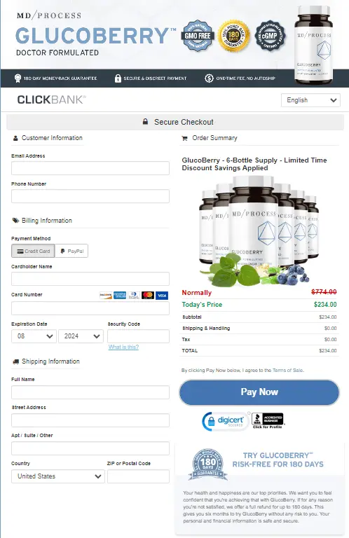 GlucoBerry order page